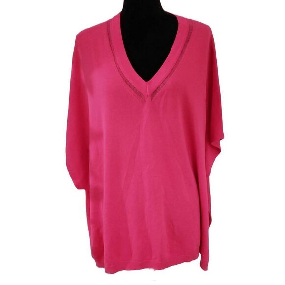 Women's Pink V-Neck Poncho - Picture 2 of 9
